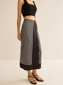 Geometric Pinstripe Satin Wrap Tie Skirt