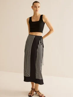 Geometric Pinstripe Satin Wrap Tie Skirt