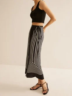 Geometric Pinstripe Satin Wrap Tie Skirt