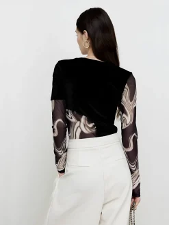 Geometric Printed Mesh Jersey Top