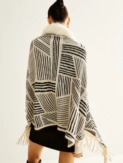 Geometric Striped Tassel Knit Minky Shawl