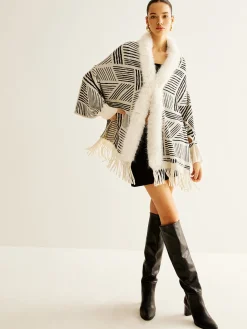 Geometric Striped Tassel Knit Minky Shawl