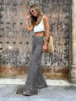 Geometrical Print Flare Pants