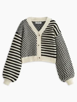 Geometric-Pattern Crop Knit Outerwear