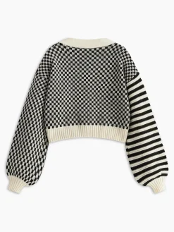 Geometric-Pattern Crop Knit Outerwear