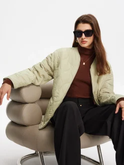 Geometric-Pattern Plain Winter Coat