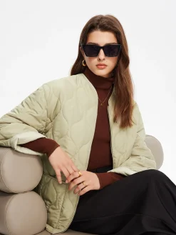 Geometric-Pattern Plain Winter Coat