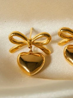 Gift Ribbon Bow Heart Dangle Earrings
