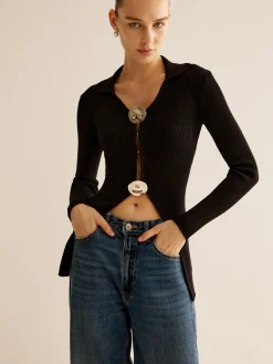 Glossy-Ring  Ribbed Slim Cardigan