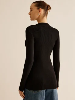 Glossy-Ring  Ribbed Slim Cardigan
