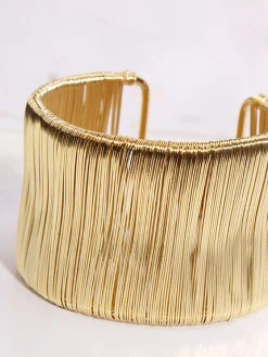 Gold Ribbed Wire Cuff Bracelet