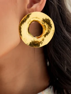 Gold Textured Metal Round Stud Earrings