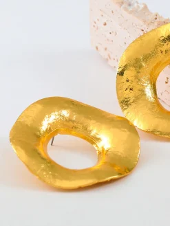 Gold Textured Metal Round Stud Earrings