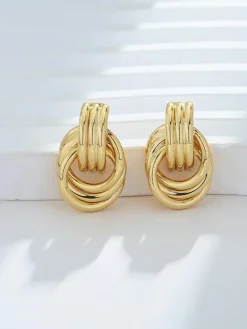 Gold Tone Multi Ring Drop Earrings