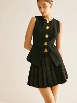 Golden Button Piping Vest
