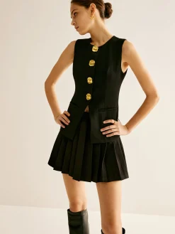 Golden Button Piping Vest