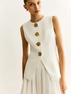 Golden Button Piping Vest