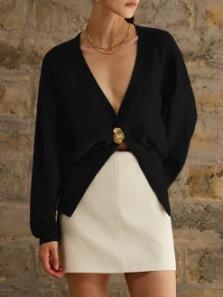 Golden Button Plain Cardigan