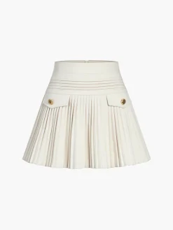 Golden Button Pleated Mini Skirt