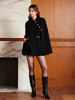 Golden Button Pockets Belted Cloak