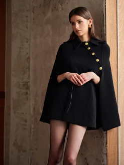 Golden Button Pockets Belted Cloak
