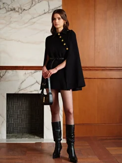 Golden Button Pockets Belted Cloak