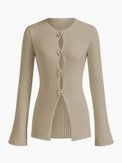 Golden Button Split Knit Top