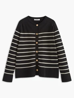 Golden Button Striped Cozy Cardigan