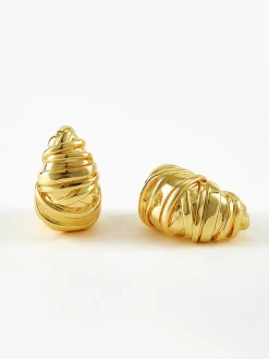 Golden Croissant Twist Stud Earrings