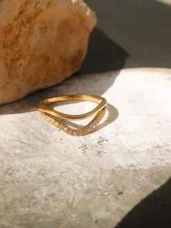 Golden Diamond Wave Ring