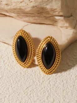 Golden Disc Black Onyx Earrings