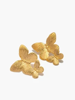Golden Double Butterfly Earrings