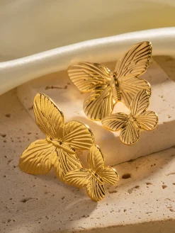 Golden Double Butterfly Earrings