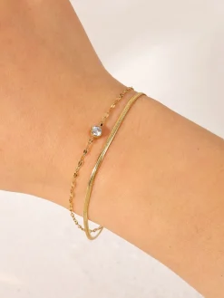 Golden Double Chains Rhinestone Bracelet