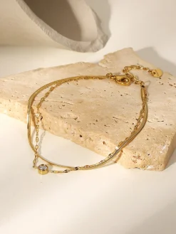 Golden Double Chains Rhinestone Bracelet