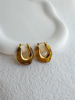 Golden Embrace Amber Hoop Earrings