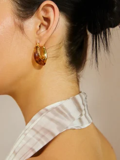 Golden Embrace Amber Hoop Earrings