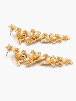 Golden Floral Stud Drop Earrings