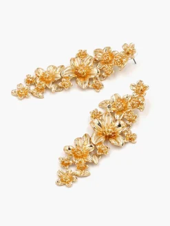 Golden Floral Stud Drop Earrings