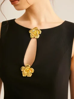 Golden Flower Brooch Cutout Tank Dress
