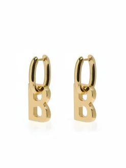 Golden Hoop B-Letter Pendant Earrings