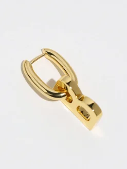 Golden Hoop B-Letter Pendant Earrings