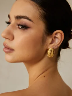 Golden Ribbed Half-Hoop Earrings