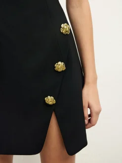 Golden Rose Button Pocket Split Dress