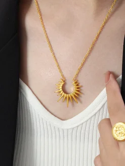 Golden Sunburst Pendant Necklace