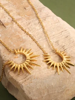 Golden Sunburst Pendant Necklace