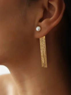 Golden Tassel Pearl Stud Earrings