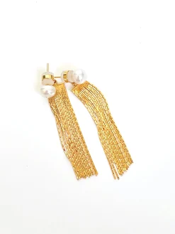 Golden Tassel Pearl Stud Earrings