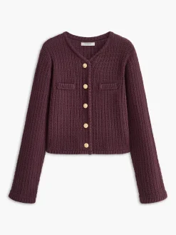 Golden-Button Textured Cardigan