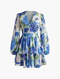 Grape Printed Ruffle Corset Dress